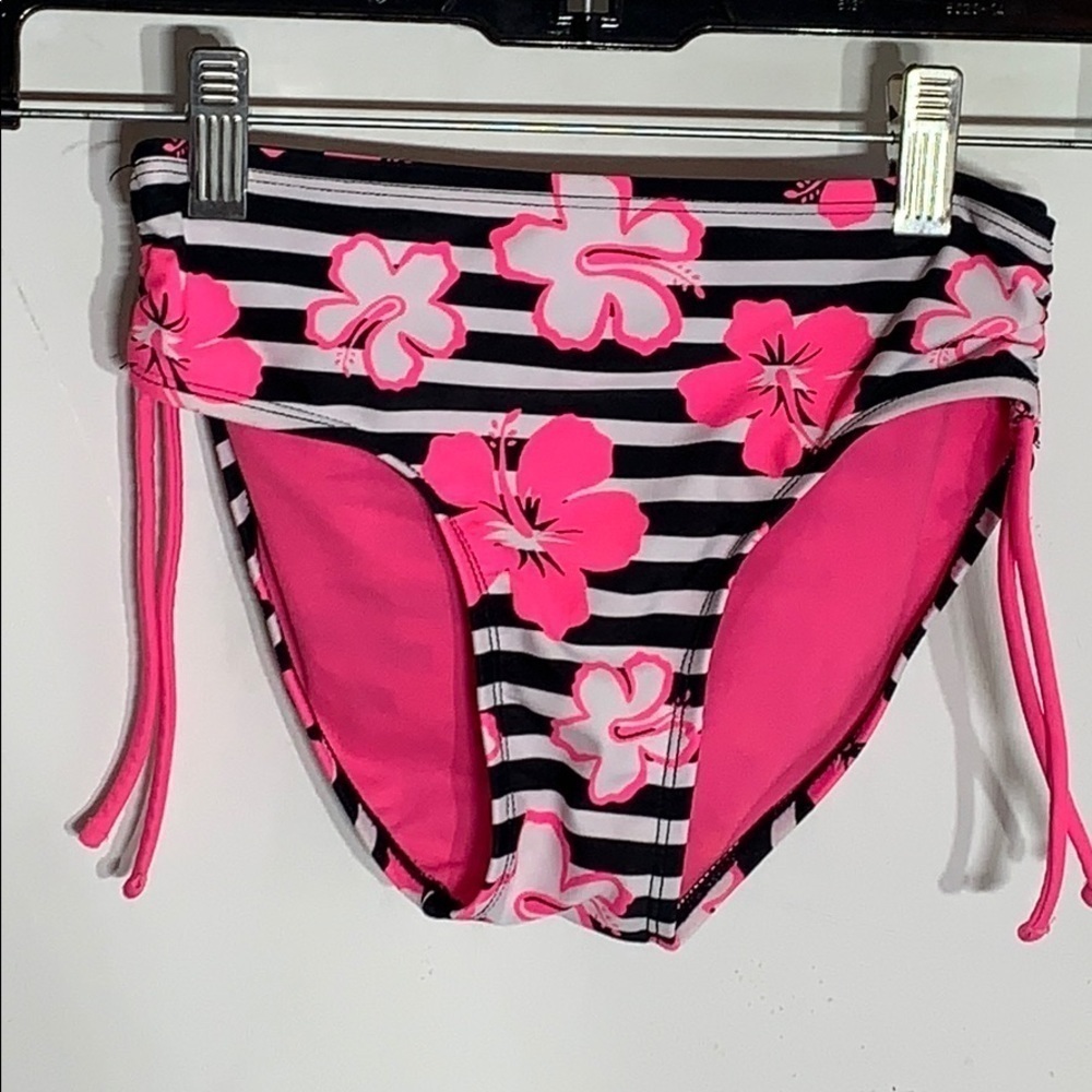 Justice Hot pink hibiscus striped bikini bottom girls size 10